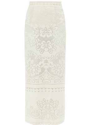 VALENTINO Peonies back-slit cotton-blend lace skirt ~ ivory floral lacework skirts - flipped