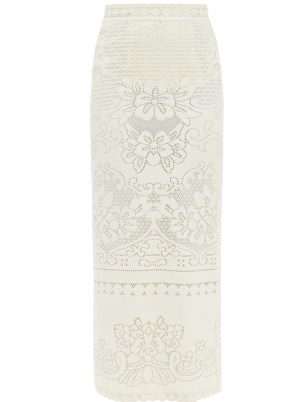 VALENTINO Peonies back-slit cotton-blend lace skirt ~ ivory floral lacework skirts