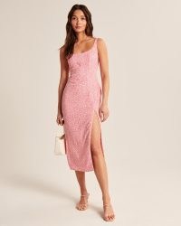 Abercrombie & Fitch Corset Seamed Midi Dress / pink ditsy floral print split hem dresses