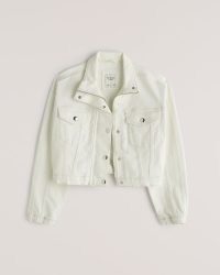 Abercrombie & Fitch Drapey Mockneck Denim Jacket in Cream | women’s casual jackets