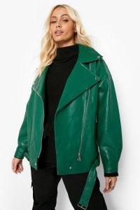 boohoo Oversized Belted Biker Jacket Bright Green ~ women’s casual on trend jackets