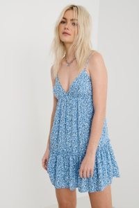 Garage Clothing Floral Hayden Tiered Babydoll Dress | skinny shoulder strap plunge front mini dresses