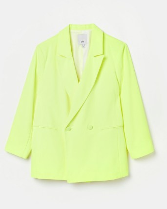 RIVER ISLAND YELLOW NEON DOUBLE BREASTED OVERSIZED BLAZER ~ women’s on-trend bright coloured blazers - flipped
