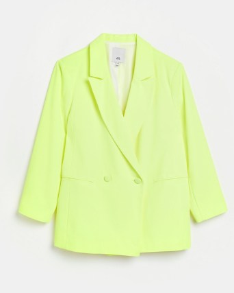 RIVER ISLAND YELLOW NEON DOUBLE BREASTED OVERSIZED BLAZER ~ women’s on-trend bright coloured blazers