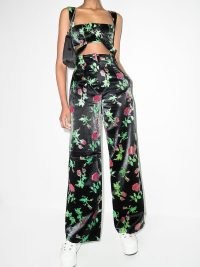yuhan wang rose-print wide-leg trousers / women’s high shine floral pants