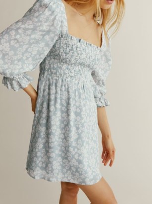 Reformation Zaria Dress in Sofie | feminine floral print balloon sleeve mini dresses | smocked bodice | square neckline - flipped