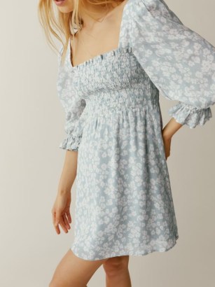 Reformation Zaria Dress in Sofie | feminine floral print balloon sleeve mini dresses | smocked bodice | square neckline