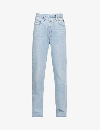 AGOLDE Criss Cross straight-leg high-rise organic-cotton jeans in Dimension | women’s casual denim fashion | asymmetric button fastening | crossover waistband - flipped