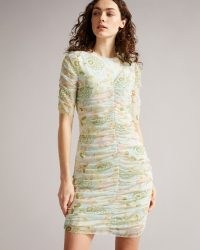 Ted BAKER Ainya Ruched Mesh Dress | gathered detail party dresses | fitted bodycon evening fashion