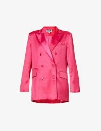 AMY LYNN Mira double-breasted crepe-satin blazer – womens pink padded shoulder blazers – women’s bright jackets