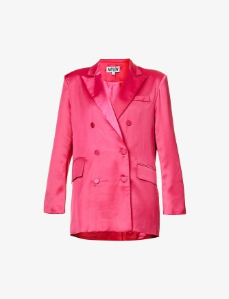 AMY LYNN Mira double-breasted crepe-satin blazer – womens pink padded shoulder blazers – women’s bright jackets