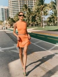 Reformation Andres Two Piece in Tangerine | orange rib knit sleeveless top and mini skirt fashion set | women’s on-trend clothes | womens bright tops and skirts | clothing co-ords