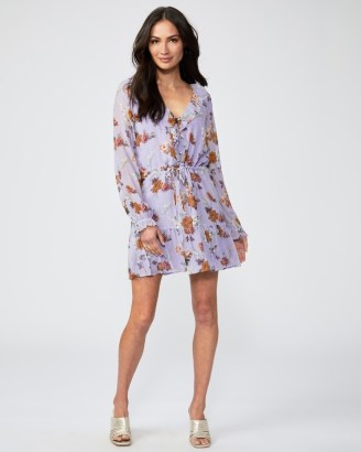 PAIGE Anjelina Silk Dress in Lavender Multi ~ floral print ruffle trim dresses ~ tiered hem