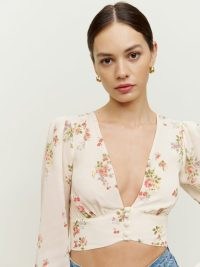 REFORMATION Averie Top in Perfume / floral plunge front crop tops / romantic cropped blouse / deep plunging V-neckline blouses