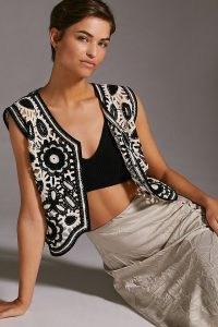 Anthropologie Floral Crochet Vest Black Motif / monochrome knitted vests
