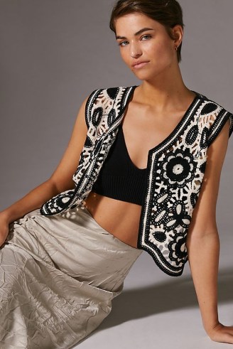 Anthropologie Floral Crochet Vest Black Motif / monochrome knitted vests - flipped