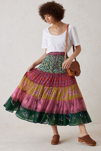 M.A.B.E Lucca Printed Maxi Skirt / womens multicoloured mixed print skirts / multi prints / boho clothing - flipped