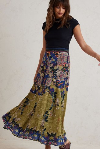 Bhanuni By Jyoti Floral Maxi Skirt Green / women’s long length boho skirts / bohemian style clothing