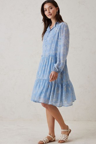 Second Female Aster Dress Blue / floral tiered shirt dresses / feminine clothing - flipped