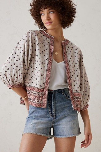 Mabe Mira Printed Jacket / women’s ditsy floral print balloon sleeved cotton jackets - flipped