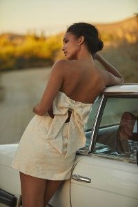 ANTHROPOLOGIE Textured Shift Mini Dress Ivory ~ strapless back bow detail evening dresses ~ glamorous bandeau party fashion