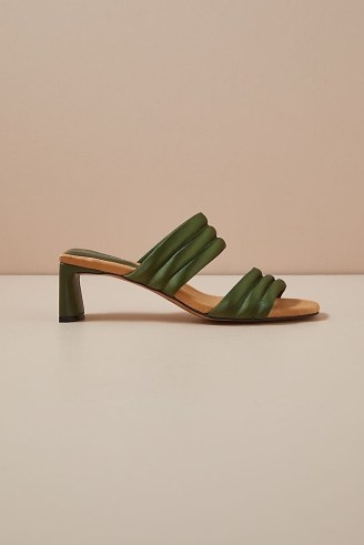 Shoe The Bear Sylvi Padded Heels ~ green satin wide strap mules - flipped
