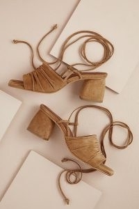 Alohas Kahlo Heels Brown ~ suede ankle tie block heel sandals