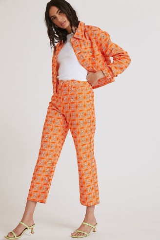 Another Girl Disco Pants Orange Motif / womens retro print trousers - flipped