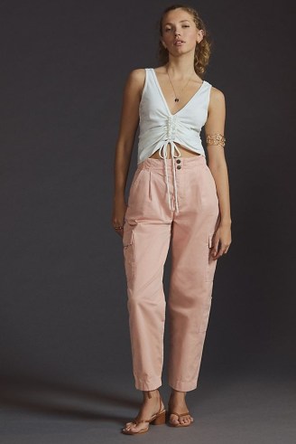Pilcro Pleated Cargo Trousers in Pink ~ women’s casual cotton summer clothing ~ womens side pocket detail pants