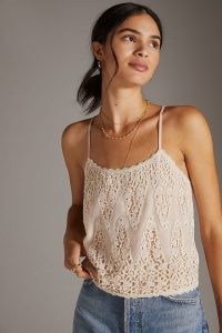 ANTHROPOLOGIE Anne Lace Cami in Peach ~ skinny strap camisoles ~ women’s feminine strappy tops