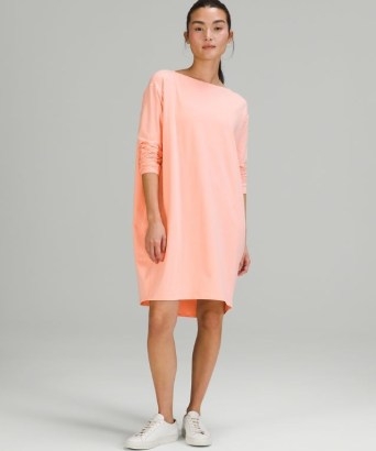 lululemon Back in Action Long Sleeve Dress Dew Pink ~ slouchy oversized cotton sweat dresses - flipped