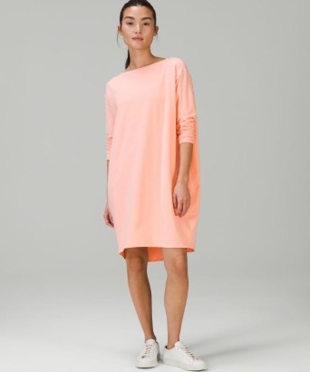 lululemon Back in Action Long Sleeve Dress Dew Pink ~ slouchy oversized cotton sweat dresses