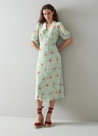 L.K. BENNETT BEECHAM MINT WILD POPPY PRINT MIDI DRESS ~ green floral vintage style dresses ~ women’s retro inspired clothing