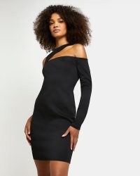 RIVER ISLAND BLACK ASYMMETRIC BODYCON MINI DRESS ~ one sleeve LBD ~ cut out evening dresses ~ women’s on-trend party fashion