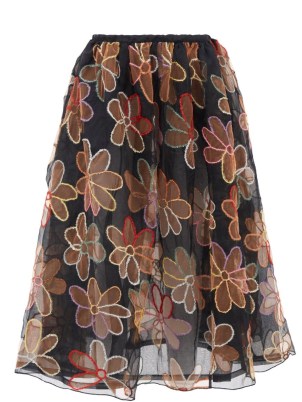 ASHISH Big Daisy floral-cutwork silk-organza skirt / black floral sheer overlay evening skirts / floaty occasion fashion / women’s designer event clothing / floaty and feminine