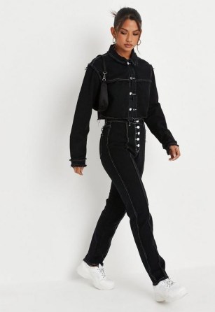 Missguided black co ord wrath contrast stitch jeans | womens denim fashion | high waist - flipped