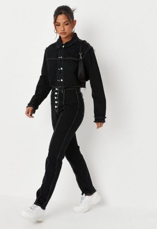 Missguided black co ord wrath contrast stitch jeans | womens denim fashion | high waist