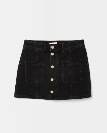 River Island BLACK DENIM MINI SKIRT | women’s casual short length front pocket skirts - flipped