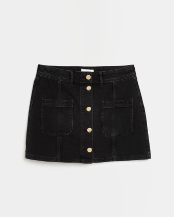 River Island BLACK DENIM MINI SKIRT | women’s casual short length front pocket skirts