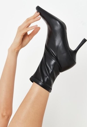 Missguided black faux leather mid heel stiletto ankle boots - flipped