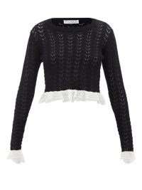 JW ANDERSON Frilled-hem cotton-crochet top | monochrome knitwear
