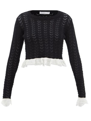 JW ANDERSON Frilled-hem cotton-crochet top | monochrome knitwear - flipped
