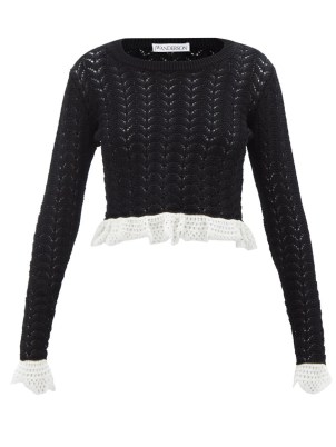 JW ANDERSON Frilled-hem cotton-crochet top | monochrome knitwear