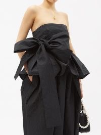CECILIE BAHNSEN James bow-waist matelassé bustier top ~ black strapless peplum tops