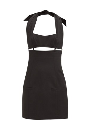 JACQUEMUS Limao cutout twill mini dress – black cut out halterneck dresses – LBD – glamorous halter neck evening fashion - flipped