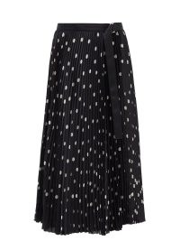 SACAI Polka dot plissé-satin midi skirt – black spot print skirts – women’s fluid fabric clothing