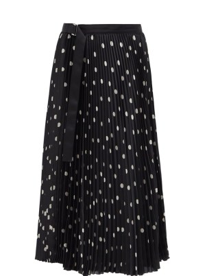 SACAI Polka dot plissé-satin midi skirt – black spot print skirts – women’s fluid fabric clothing - flipped