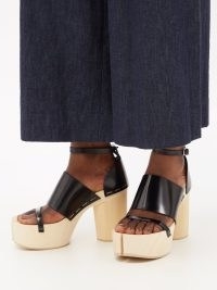 MAISON MARGIELA Tabi leather and wooden platform sandals | retro split toe platforms | women’s 70s vintage style chunky block heels