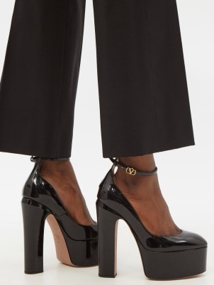 VALENTINO GARAVANI Tan-Go leather platform pumps ~ super high black patent chunky platforms ~ women’s retro footwear ~ 70s vintage inspired high heels - flipped