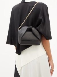 JW ANDERSON Twister mini black leather shoulder bag – twist handle handbags – chic chain strap bags